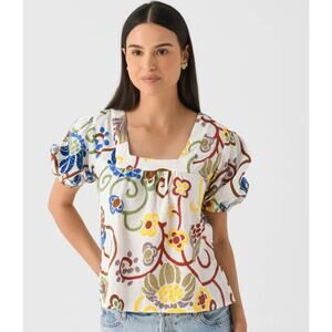 NWT Never A Wallflower Square Neck Blouse in Embroidered Linen Size XS